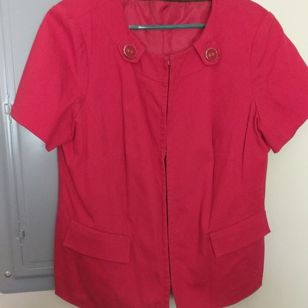 Red dress jacket with large accent buttons